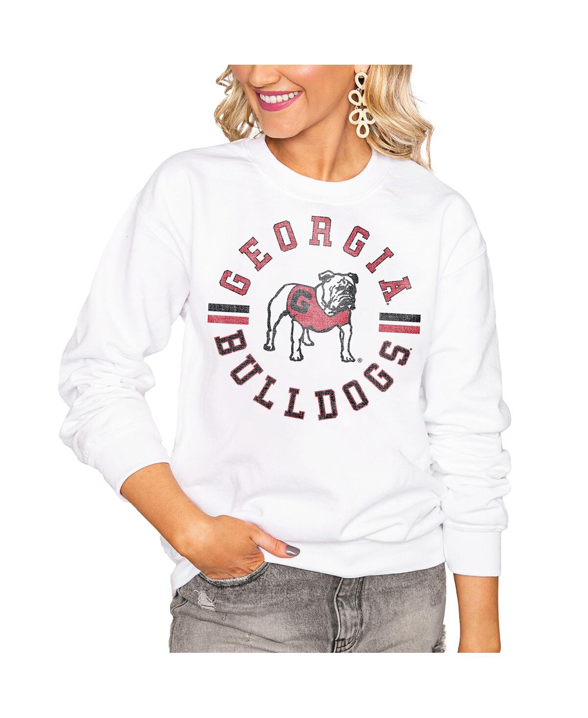 Women's White Georgia Bulldogs Vintage Days Perfect Pullover Sweatshirt - White