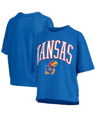 Pressbox - Women's Royal Kansas Jayhawks Nelson Arch Over Logo Waist Length Oversized Slub T-Shirt