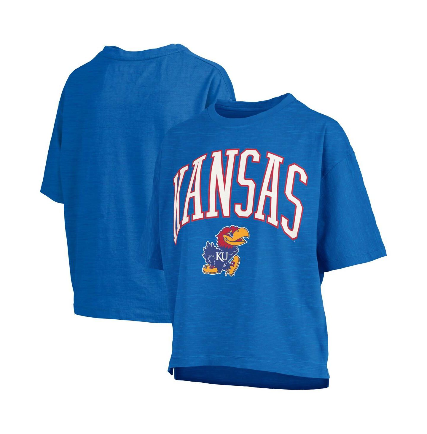 Женская футболка Pressbox Royal Kansas Jayhawks Nelson Arch Over Logo Waist Length Oversized Slub — фото 1