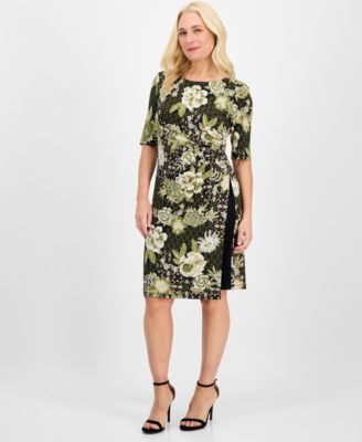 Connected - Women's Elbow-Sleeve Side Shirring Midi Dress