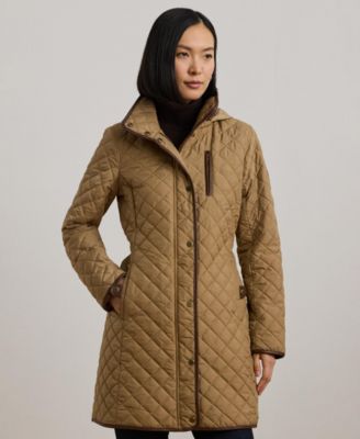 Lauren Ralph Lauren - Petite Hooded Quilted Faux-Suede-Trim Coat