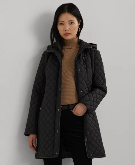 Women's Hooded Quilted Coat - Black