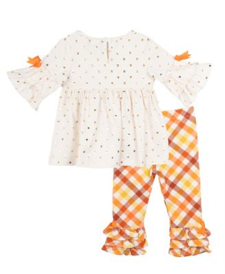 Baby Girls 2-Piece Pumpkin Polka Dot Top and Plaid Pants Set