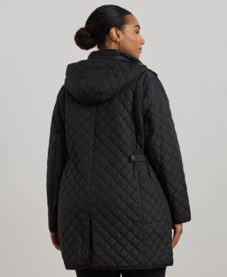 Plus Size Hooded Quilted Faux-Suede-Trim Coat