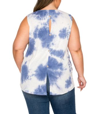 Plus Size Tie Dye Button Back Tank Top