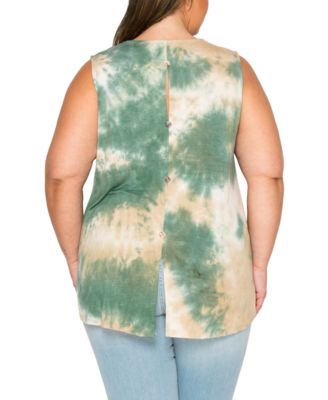 Plus Size Tie Dye Button Back Tank Top