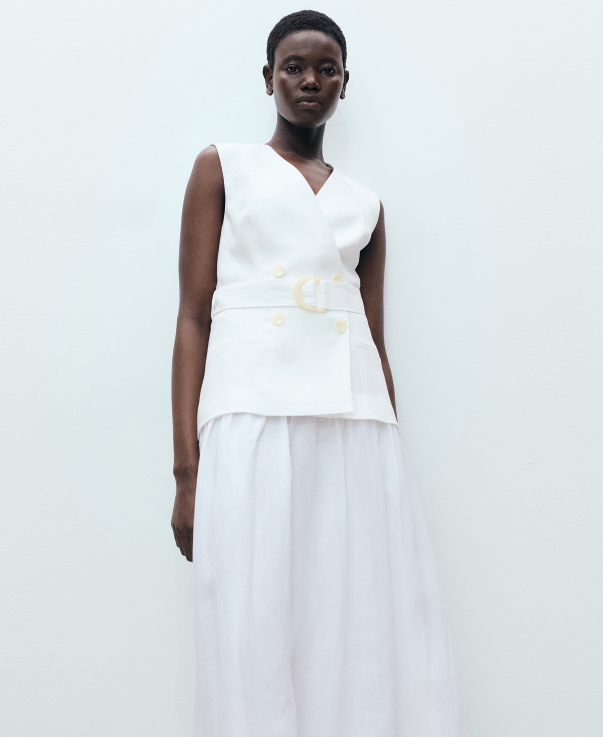 Mango Mariona Sleeveless Belted Linen Maxi Dress In White