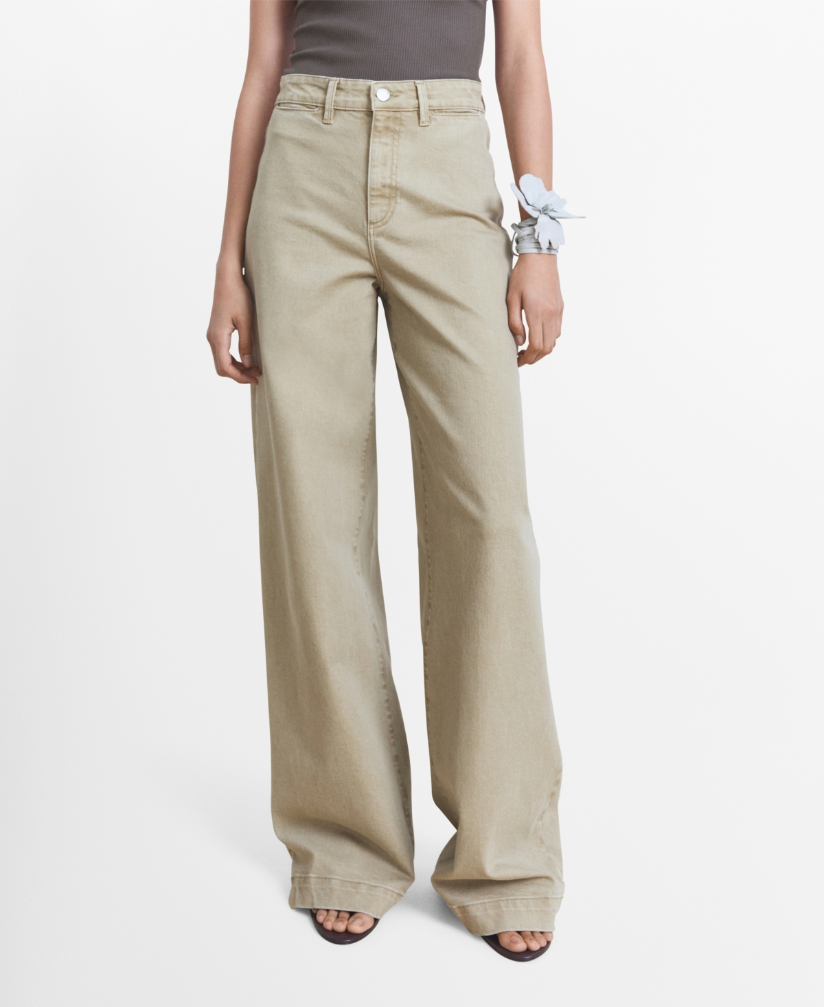MANGO WOMEN'S WIDE LEG HIGH WAIST FULL LENGTH JEANS 