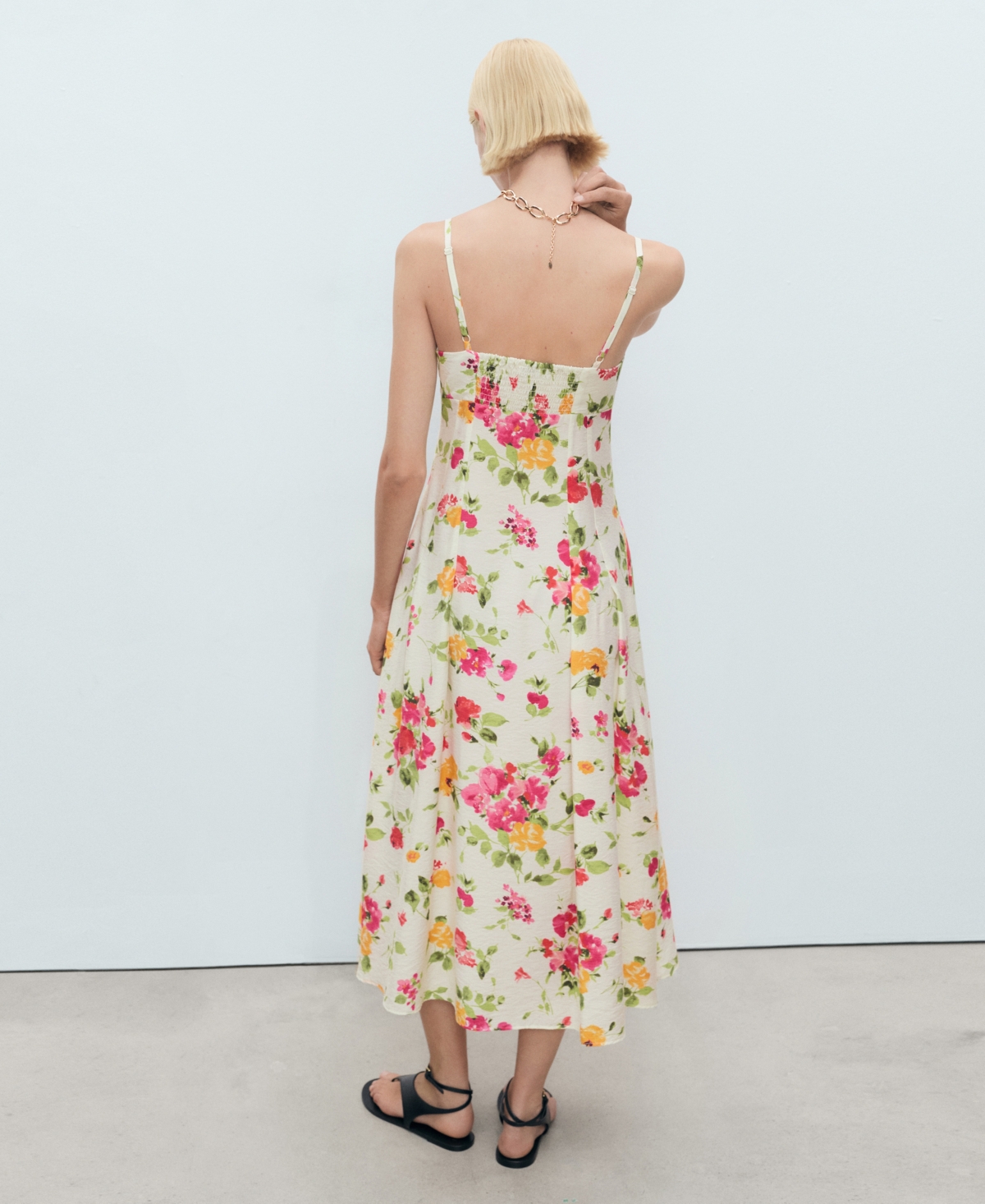 Mango Floral Print Flared Dress Ecru In Multi