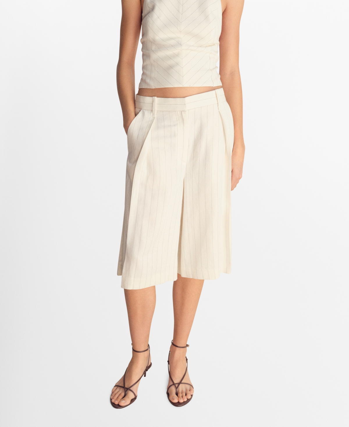 Women's Striped Linen-Blend Bermuda Shorts - Off White