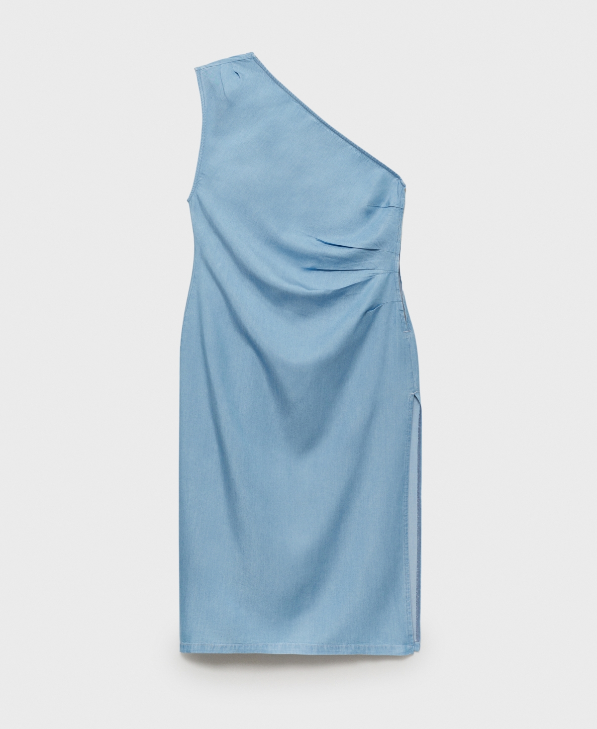 Mango Draped One Shoulder Denim Look Midaxi Dress With Side Slit