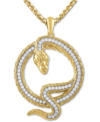 Macy's - Men's Diamond Coiled Snake 22" Pendant Necklace (1/2 ct. t.w.) in Gold-Plated Sterling Silver