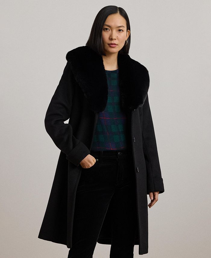 Lauren Ralph Lauren Women's Faux-Fur-Collar Coat (Black)