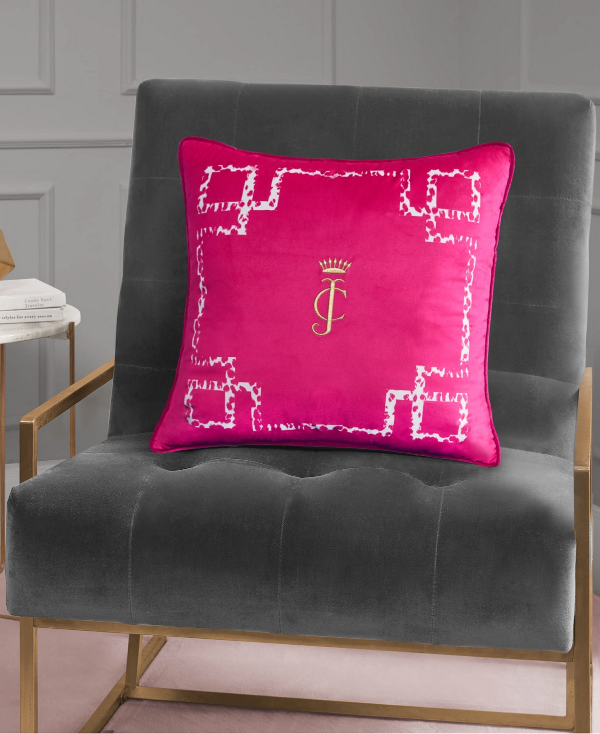 Juicy Couture Lattice Embroidered Velvet Decorative Pillow, 20" X 20"