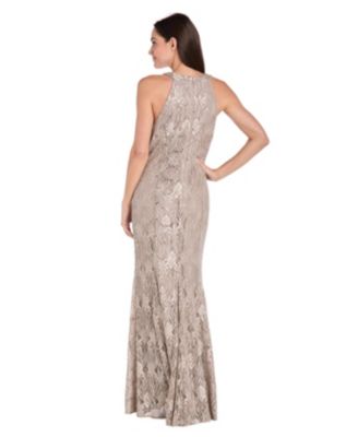 Women's Sequin Lace Keyhole Halter Gown