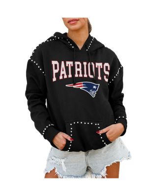 Gameday Couture - Women's Black New England Patriots Catch the Vibe Studded Pullover Hoodie
