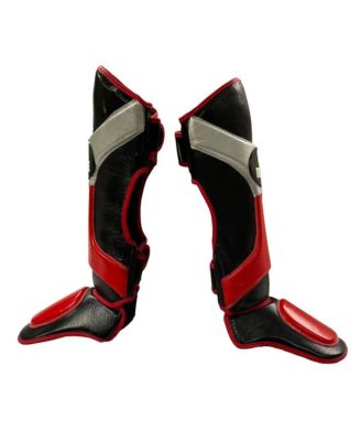 Invincible Shin & Instep - Premium Synthetic Leather Shin Guards for Muay Thai, MMA, Martial Arts Training & Sparring,Black/Red/Silver - Durable Protection for Adults, Teens, Men, and Women