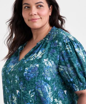 Plus Size Printed  Ruffle-Trim Blouse, Exclusively at Macy's 