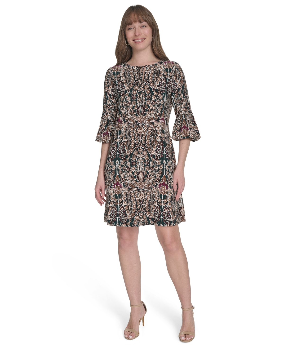 Women's Printed Tie-Neck Shift Dress - Cypress Multi