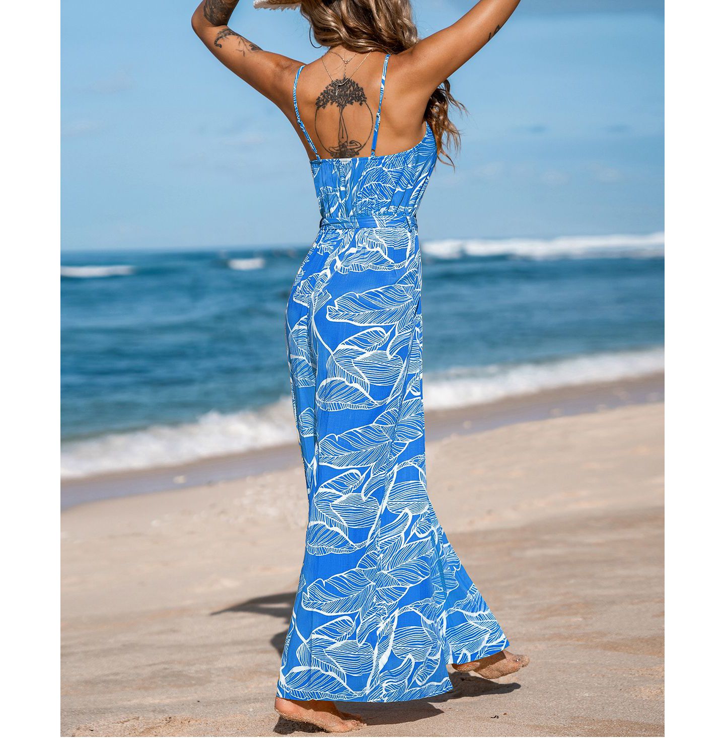 Женский комбинезон Cupshe Palm Oasis Tropical Jumpsuit, цвет: Средний синий — фото 2