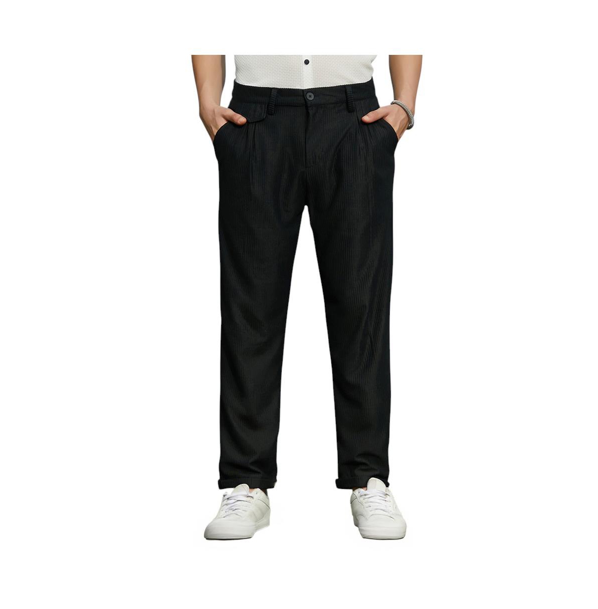 Campus Sutra Men's Midnight Black Corduroy Tailored Trousers