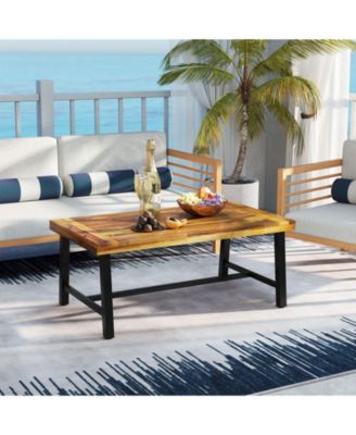 Heavy-Duty Metal Leg Acacia Wood Coffee Table with Reinforced Thickened Top