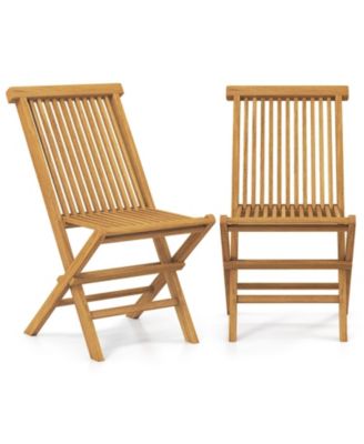 Outdoor Teak Wood Chairs Set of 2 with Slatted Seat and Backrest