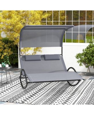 Outdoor Double Chaise Rocker Rocking Daybed Sun Lounger w/ Sun Shade Canopy