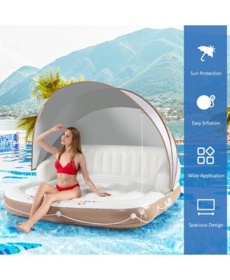 Floating Canopy Island Inflatable Pool Float Lounge Raft w/ Retractable Canopy