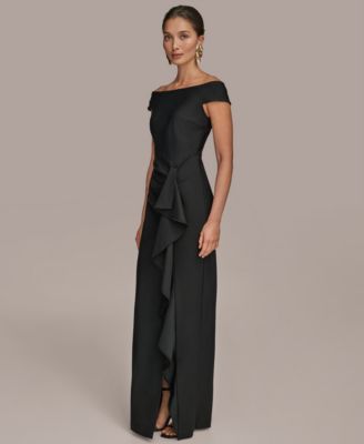 Donna Karan New York Women's Boat Neck Ruffle Slit Gown - Macy's