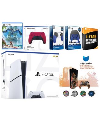 Playstation 5 Slim Disc with Horizon Forbidden West, Extra Gray Camo Controller, Gamer Kit, Trigger Kit and MightySkins Decal Voucher + 1 Year CP