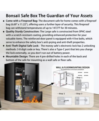 (14.2"x12.99"x19.7")1.8 Cubic Feet Security Home Safe with Digital Keypad & Fireproof Bag, Fire-Resistant Security Box for Jewelry, Cash, Guns