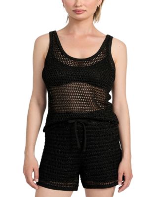 GUESS - Women's Ava Embellished Open-Stitch Tank Top