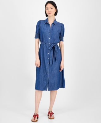 Tommy Hilfiger - Women's Chambray Puff-Sleeve Midi Dress