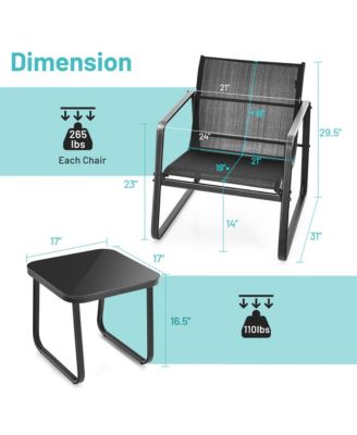 3PCS Patio Bistro Set Conversation Furniture Set w/ Fast-Drying Fabric