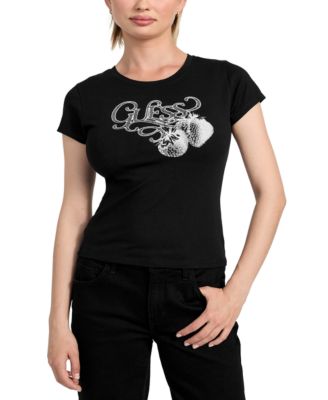 GUESS - Women's Embellished Strawberry Short-Sleeve T-Shirt