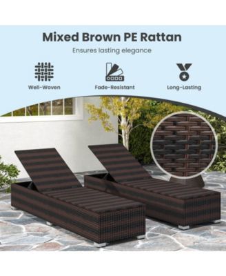 Outdoor Chaise Lounge w/ Long Seat Cushion Heavy-Duty Metal Frame