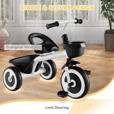 Slickblue Toddler Tricycle with Adjustable Seat and Storage Baskets for 1.5-5 Years Old