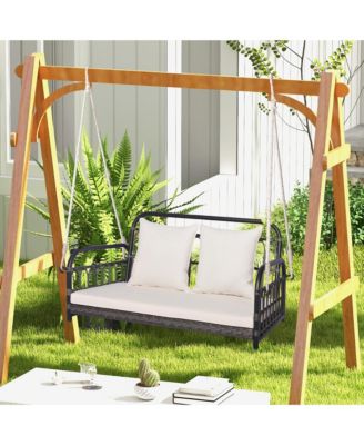 Outdoor Wicker Porch Swing 2-Person Hanging Seat w/ Seat & Back Cushions Backyard