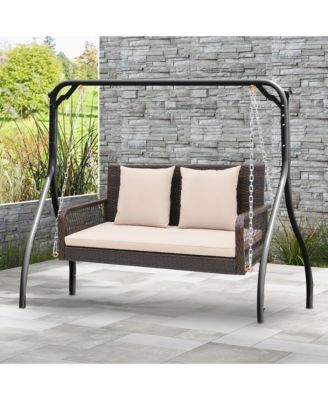 Wicker Outdoor Porch Swing 800 LBS Capacity Outdoor Swing Bench w/ Hanging Chains