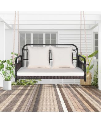 Wicker Porch Swing 2-Person Outdoor Patio Hanging Chair w/ Cushions