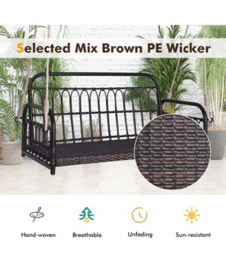 Wicker Porch Swing 2-Person Outdoor Patio Hanging Chair w/ Cushions