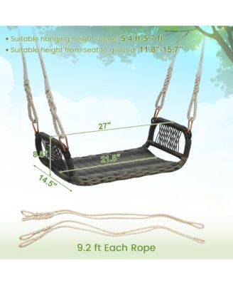 1-Person Rattan Porch Swing Single Swing Chair Bench w/ Hanging Hemp Ropes Outdoor