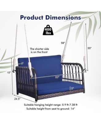 Patio Rattan Porch Swing Single Person Hanging Seat w/ Seat & Back Cushions Backyard