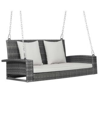 2-Person Patio Hanging Porch Swing Rattan 800LBS Swing Bench w/ Cushions