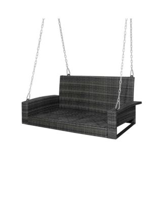 2-Person Patio Hanging Porch Swing Rattan 800LBS Swing Bench w/ Cushions