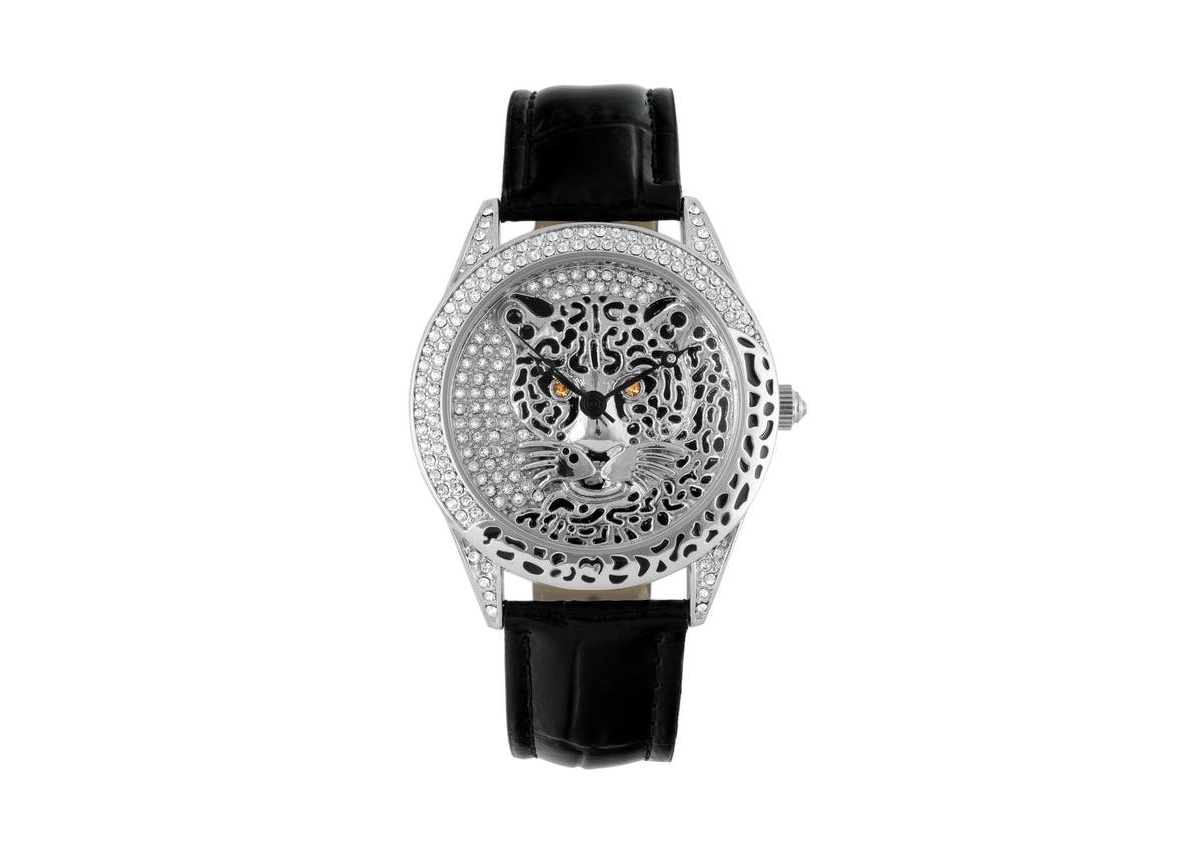 Women's Couture Silver Watch Leopard Dial Swarovski Crystal
