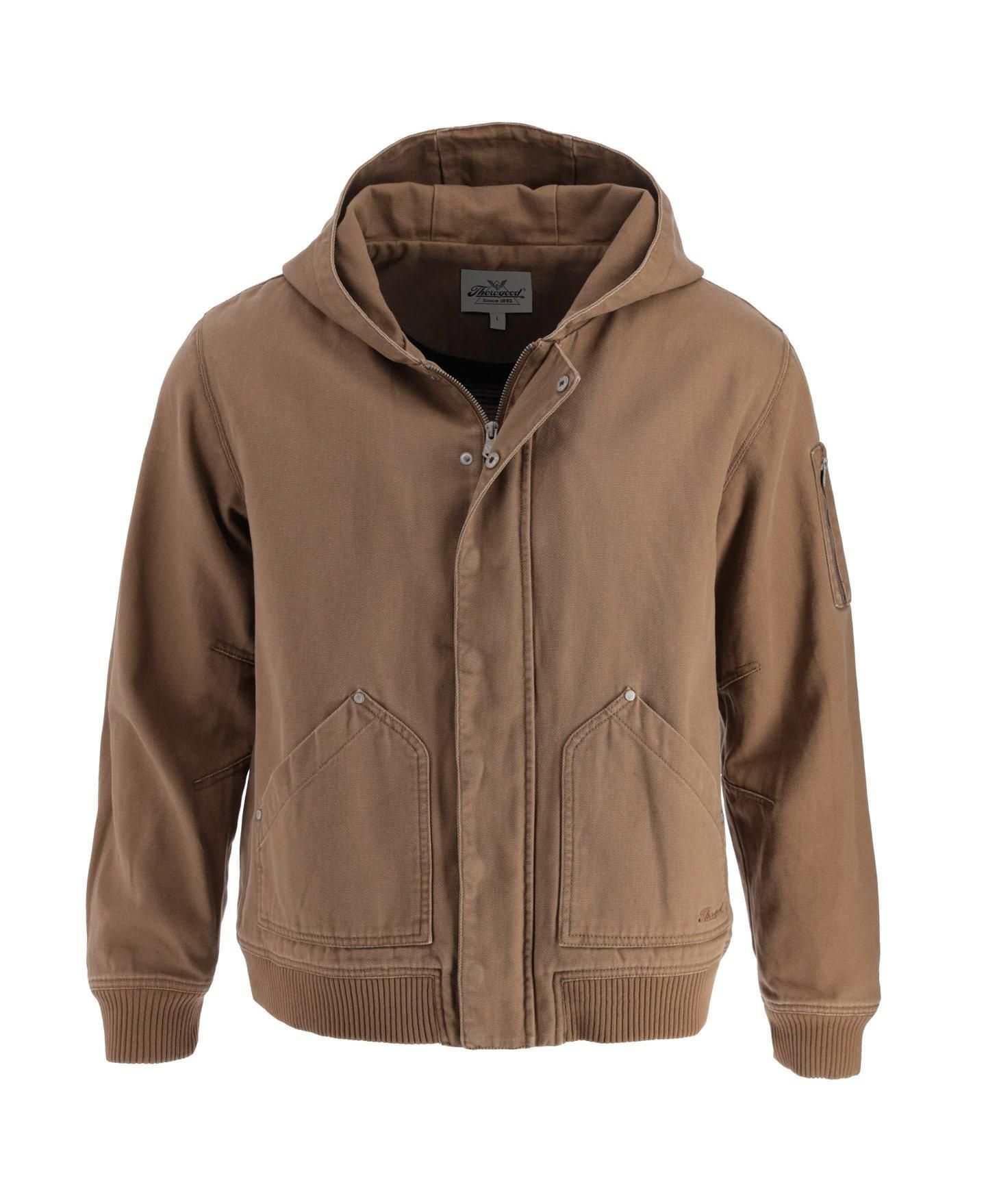 Мужская куртка Thorogood Big & Tall Heritage Stone Washed Canvas Hooded Bomber, цвет: Otter — фото 1