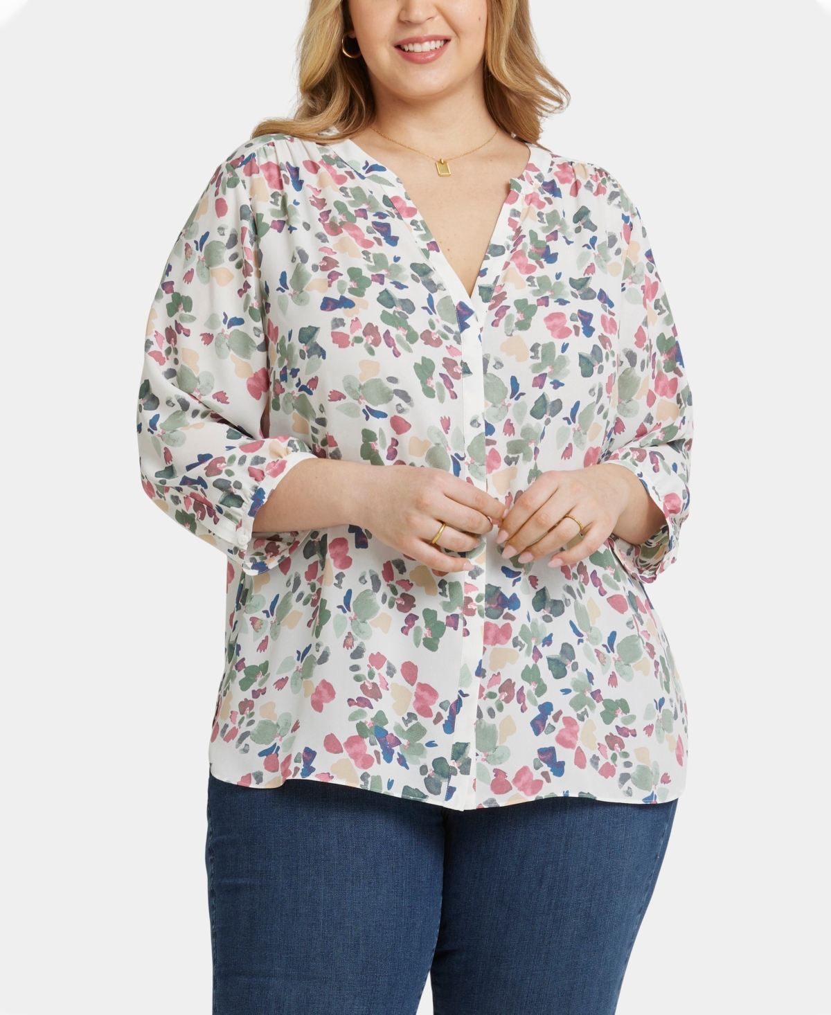 Nydj Plus Size Pintuck Blouse In Multi