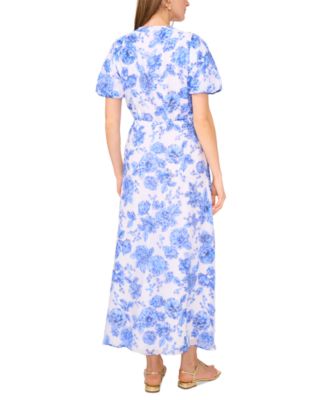 Women's Floral-Print Puff-Sleeve Maxi Dress